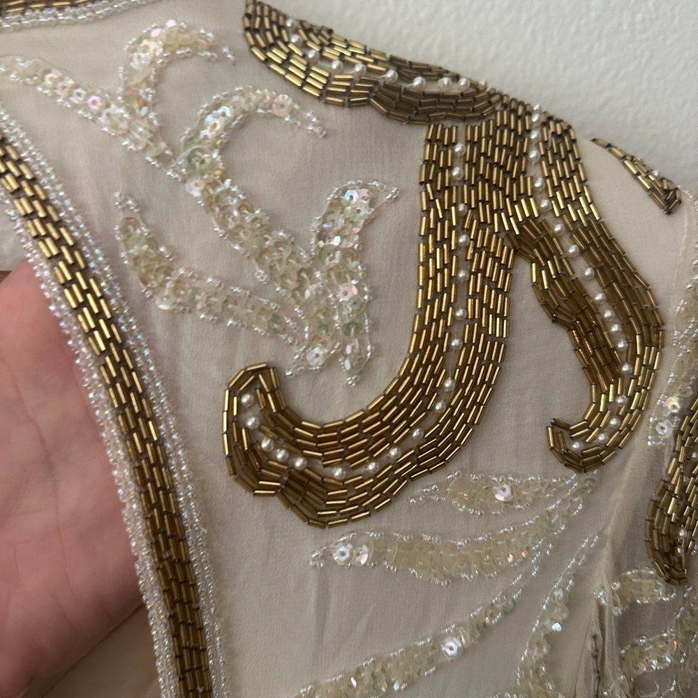 Vintage Alyce Designs Silk White and Gold Beaded Gown - Picture 8 of 13